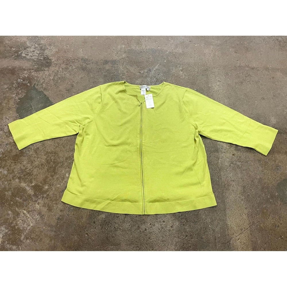 Coldwater Creek Cardigan Sweater Womens 3X Green Silk Cotton Stretch Full Zip